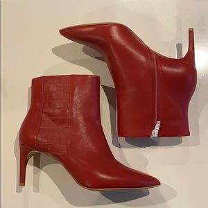 Red leather ankle boots